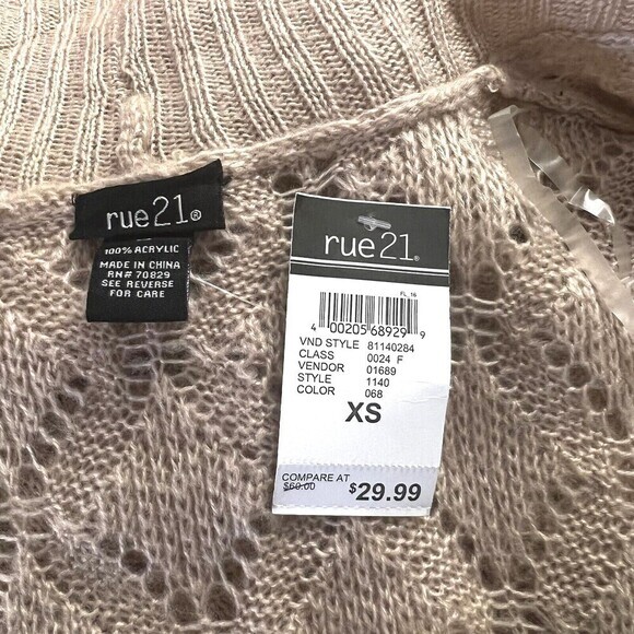 rue 21 Women's Cardigan Sweater XS Beige Open Front Two Pockets 100% Acrylic - Picture 12 of 13
